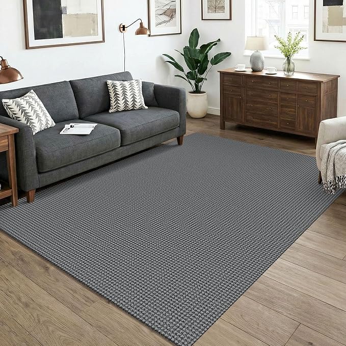 KOZYFLY Washable 5x7 Living Room Rug, Non Slip Woven Area Rugs, Braided Floor Carpet for Entryway, Kitchen, Bedroom, Dining Room, Office, Cotton Rug Indoor Decor, Grey/Dark Grey