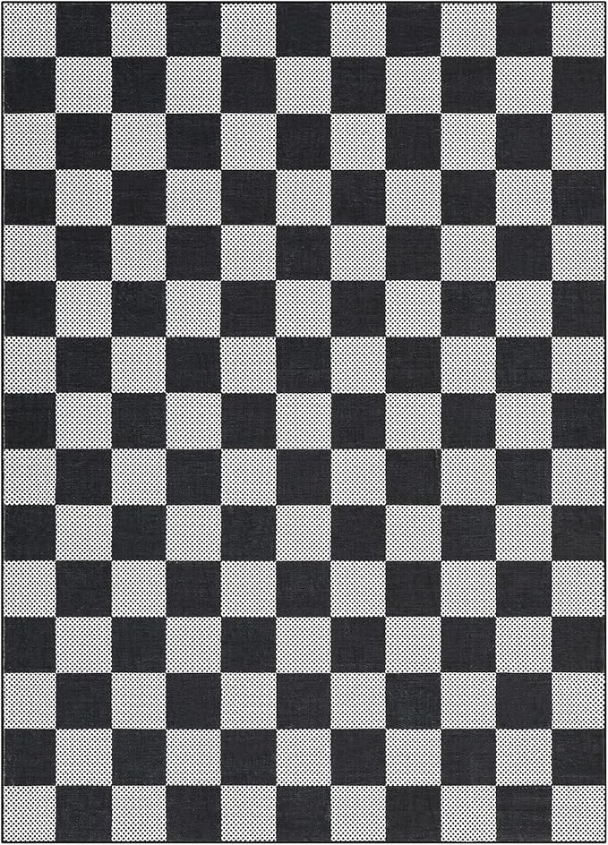GarveeHome Checkered Black and White 6x9 Washable Rug Low-Pile for Bedroom | Non-Slip Black and White Soft Stain Resistant Rug for Bedroom Bathroom Living Room Geometric Modern Rug TPE Backing