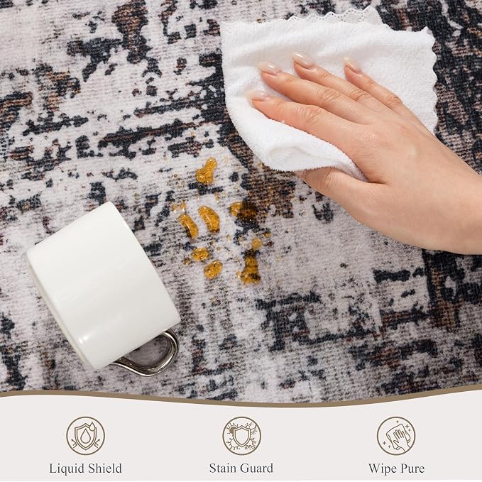 Sasttie 3x5 Entryway Area Rug, Modern Abstract Small Carpet, Black & Brown | Machine Washable, Ultra-Soft Faux Wool, Non-Slip, Low Pile, Throw, Thin, for Entrance, Door-Mat, High-Traffic Areas