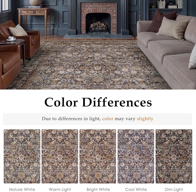 HUGEAR 3x5 Machine Washable Rugs Tradition Brown Hallway Area Rug Indoor Accent Rug Floral Low Pile Carpet Soft Throw Rug Bedroom Living Room Office Dining Room Kitchen Laundry Room Non Slip
