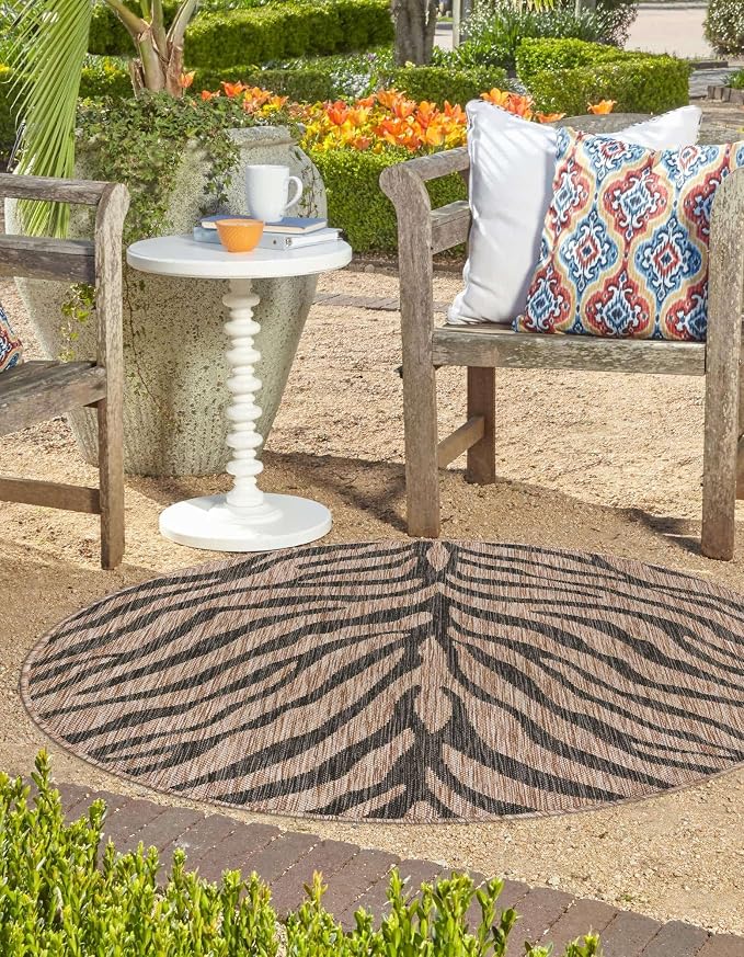 Unique Loom Outdoor Safari Collection Area Rug - Tsavo (10' Round, Natural/ Ivory)