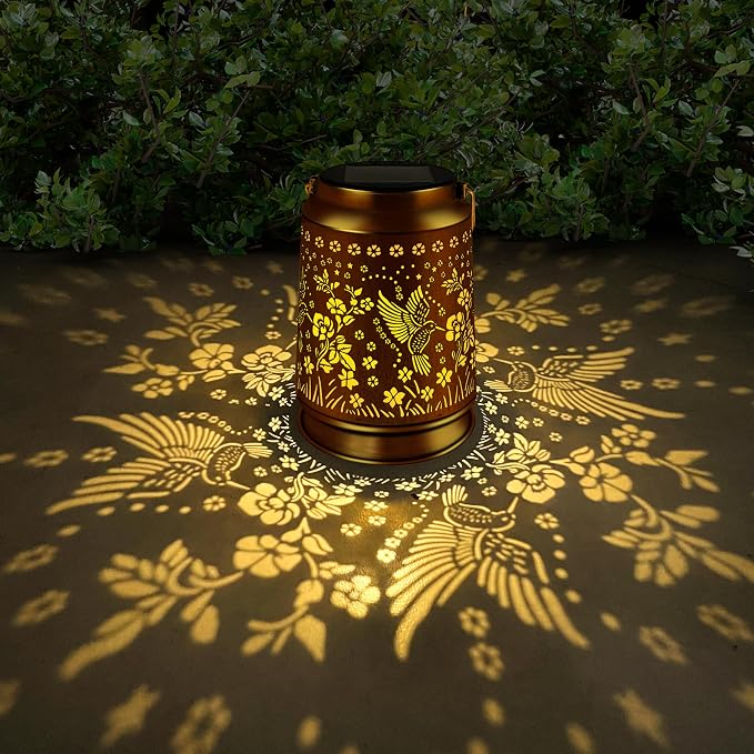 KY&BOSAM Retro Led Hummingbird Solar Lanterns Outdoor Waterproof | Metal Openwork Hanging Solar Lights Gifts for Women Mom Grandma Birthday Outside for Yard Patio Backyard Porch Garden Decor