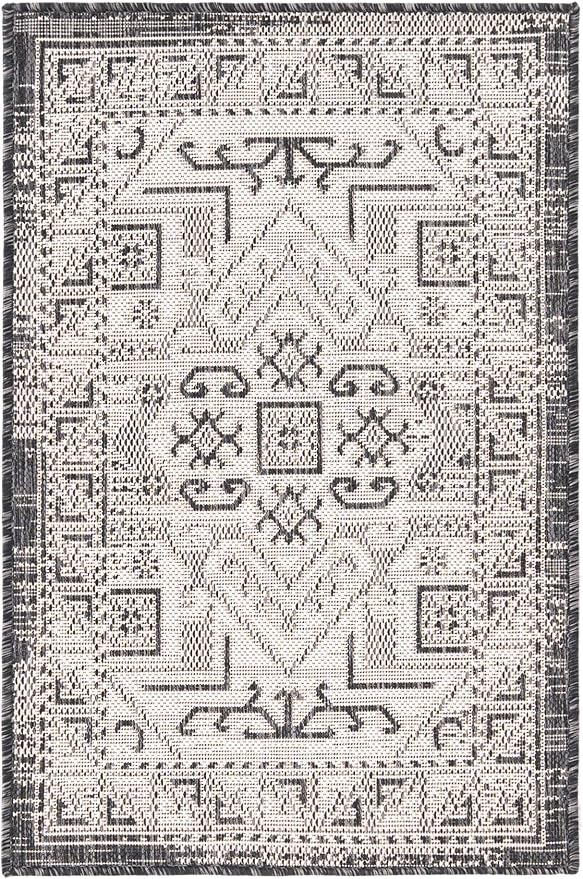 Unique Loom Outdoor Aztec Collection Area Rug - Coba (2' 2" x 3' 1" Rectangle, Charcoal Gray/ Ivory)