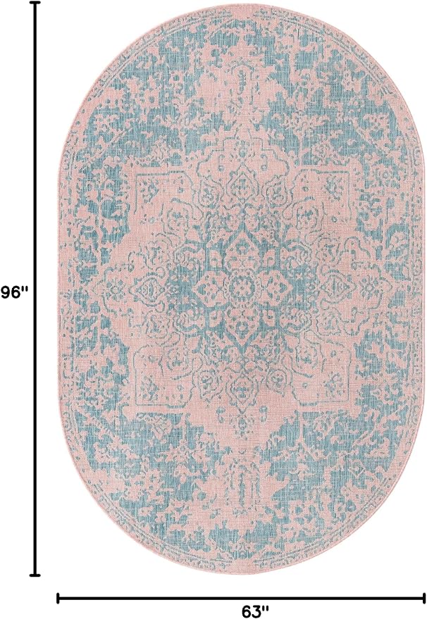 Unique Loom Jill Zarin Jill Zarin Outdoor Collection Area Rug - Dubai (5' 3" x 8' Oval, Pink and Aqua/Light Blue)