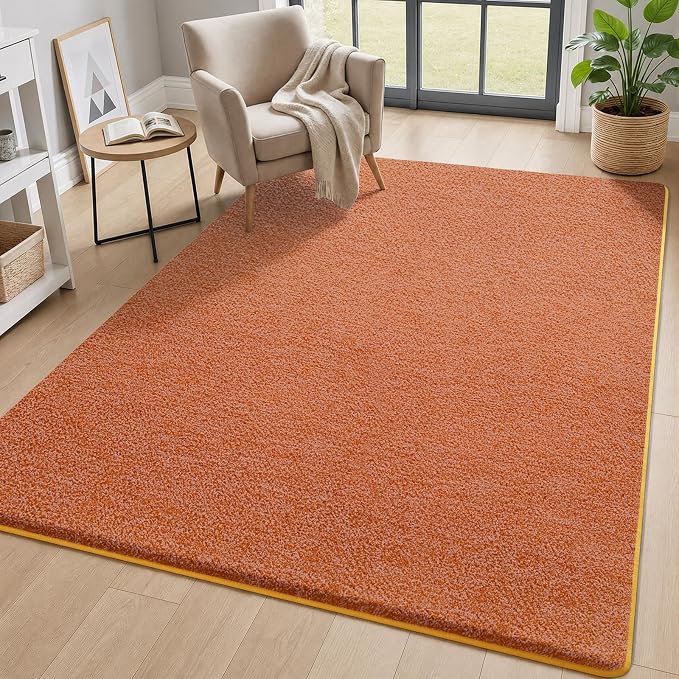 AROGAN 5x7 Area Rugs for Living Room Non Slip Dorm Bedroom Rug, Orange | Modern Area Rugs with Soft Memory Foam, Minimalist Washable Indoor Floor Carpet for Dining Room Office Kids Playroom Decor