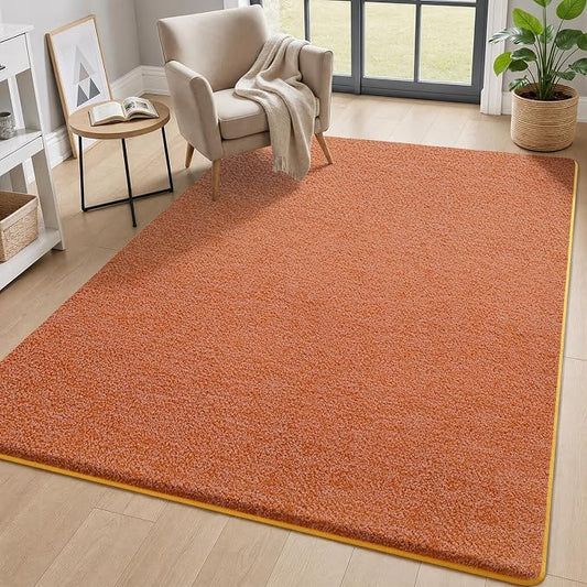 AROGAN 4x6 Area Rugs for Living Room Non Slip Dorm Bedroom Rug, Orange | Modern Area Rugs with Soft Memory Foam, Minimalist Washable Indoor Floor Carpet for Dining Room Office Kids Playroom Decor