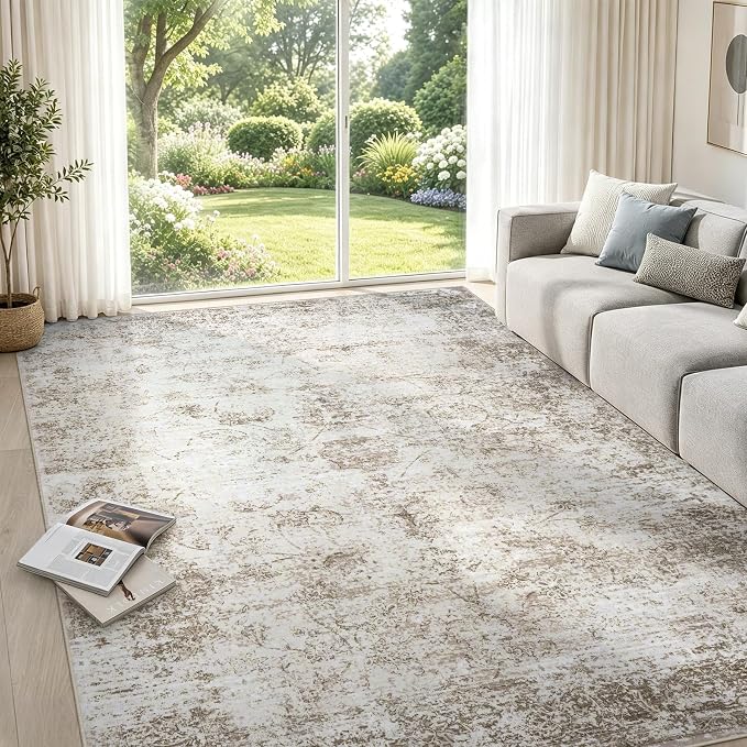 6x9 Washable Area Rug Modern Abstract for Living Room Bedroom Beige | Soft Indoor Carpet,Anti-skid Backing,Water Repellent,Non-shedding, Suitable for bedroom dining farmhouse nursery home office