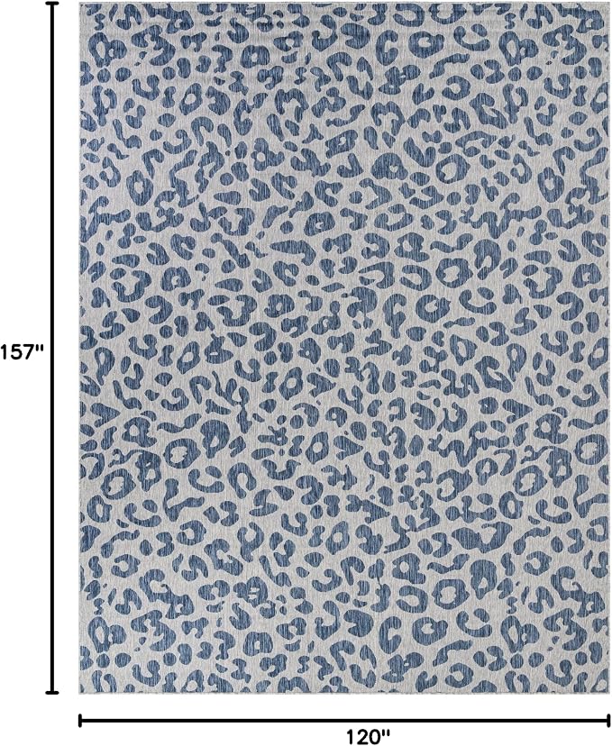 Unique Loom Outdoor Safari Collection Area Rug - Leopard (10' x 13' 1" Rectangle Blue/Gray)