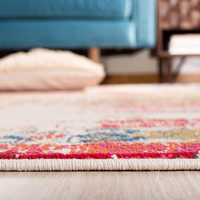 SAFAVIEH Madison Collection Runner Rug - 2'2" x 20', Grey & Orange, Boho Chic Tribal Distressed Design, Non-Shedding & Easy Care, Ideal for High Traffic Areas in Living Room, Bedroom (MAD422G)