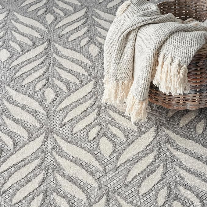 Nourison Home Aloha Grey 6' x 9' Area Rug - Easy Clean, Non Shedding, Bed Room, Living Room, Dining Room, Kitchen (6' x 9')