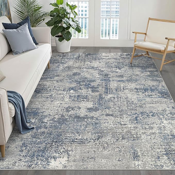LOONGRUG 6x9 Area Rug Washable Neutral Modern Rug for Living Room Blue Gray | Abstract Soft Stain Resistant Indoor Non-Slip Carpet for Bedroom Nursery Kids Office Playroom Dining Room