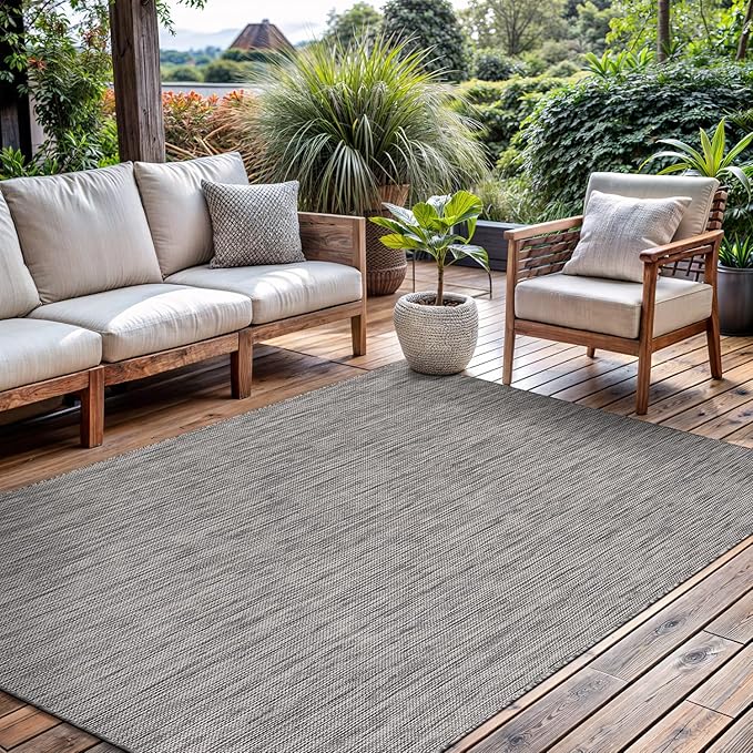 CAMILSON Outdoor Rug 9x12 Modern Area Rugs for Large Indoor and Outdoor Patios and Porches - Waterproof, Washable, Non-Shedding, Easy-to-Clean Outside Carpet (9 x 12, Solid - Silver Gray)