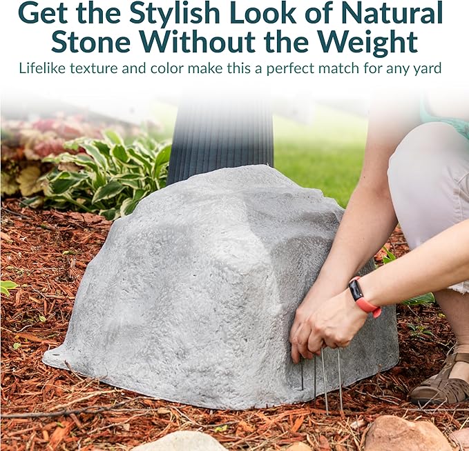 Sunnydaze 14” H Medium Faux Landscape Rock Cover - Lightweight Polyresin Fake Rock Well Pump Cover for Outside – Realistic Natural Texture – Gray – Set of 2