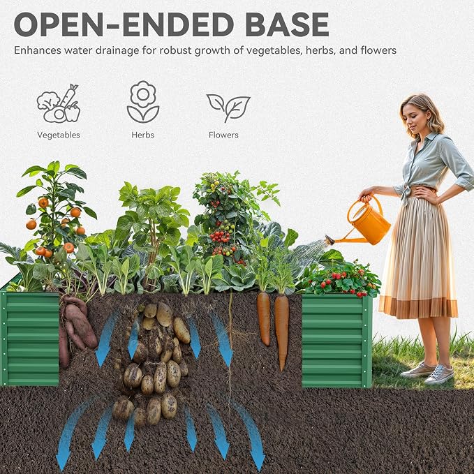 YITAHOME 96x48x24 in Galvanized Raised Garden Bed Kit, Large Metal Planter Box with Gloves, Safety Rubber & Support Rod, Outdoor Flower Bed for Plants Vegetables, Green
