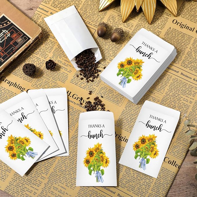 Fumete 100 Pcs Thank You Seed Packets Wedding Favor Sunflower Seed Envelopes Thanks a Bunch Party Favors Self Adhesive Seeds Storage Packets Envelopes for Appreciation Gifts Wedding, No Seeds