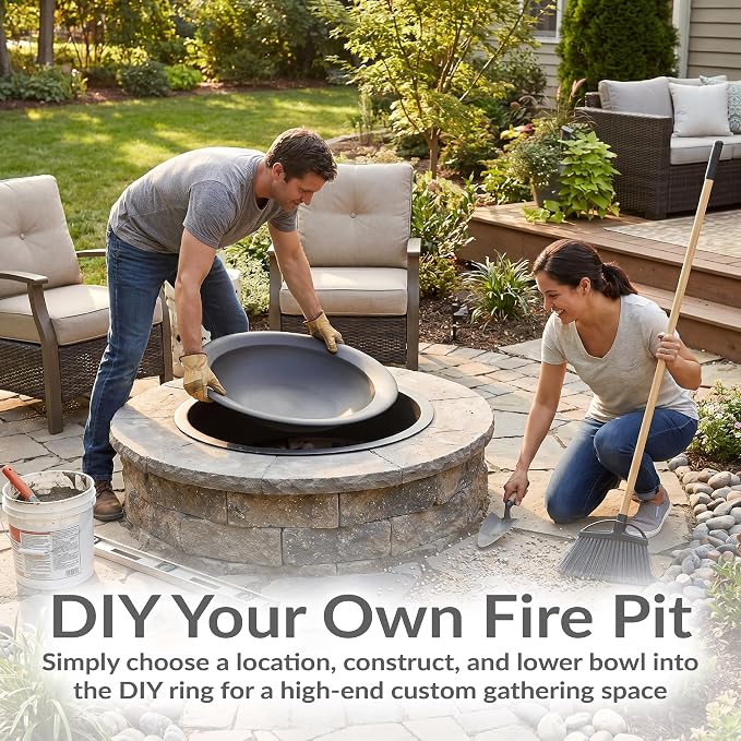 Sunnydaze Round Steel Outdoor Fire Pit Bowl Replacement Insert for DIY Ring or Existing Stand - Wood-Burning Backyard Patio Firepit for Outside - 26" Outer / 20" Inner Diameter - Black