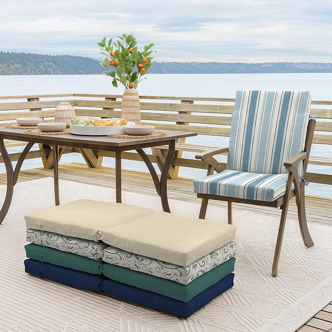 Arden 4-Pack Outdoor Patio Dining Chair Cushion, 20 x 44, Rain-Proof Seat Pad, Fade-Resistant Outdoor Cushion French Blue Linen Stripe