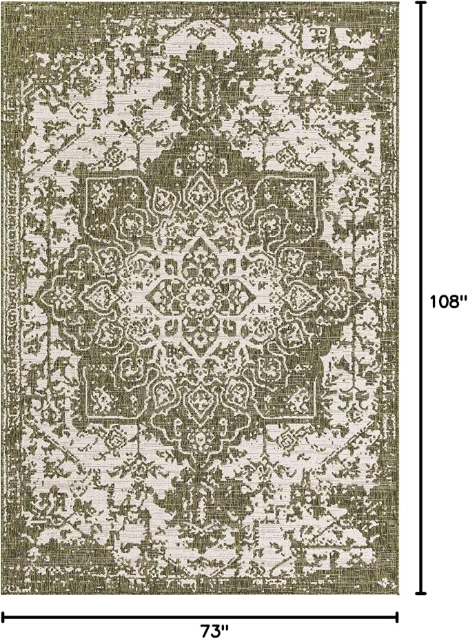 Unique Loom Jill Zarin Outdoor Collection Area Rug - Dubai (6' 1" x 9' Rectangle, Green/ Ivory)