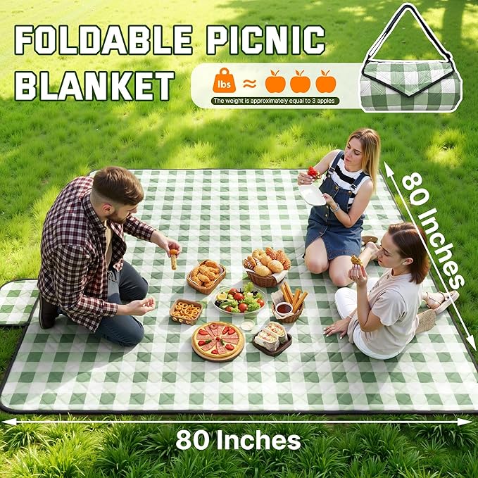 TigeJoy Extra Large Picnic Blanket Waterproof Foldable 80''x100'', Outdoor Picnic Mat Beach Blanket Sandproof for Park, Grass, Travel, Hiking, Camping Essentials, Gingham Picnic Blanket