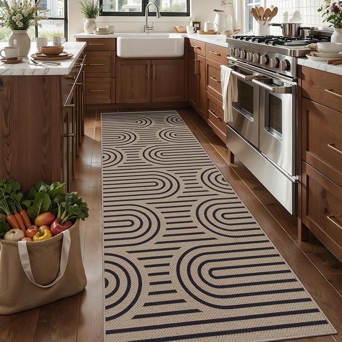 Tangsoo Modern Rainbow Easy Jute Rug 2.6x8 Washable Kitchen Runner for Hallways,Non-Slip Thin Farmhouse Carpet Runner Contemporary Indoor Outdoor Runners Door Mat for Laundry Entryway Porch