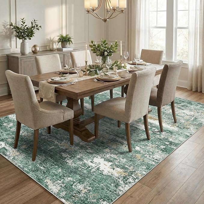 ROYHOME 8x10 Area Rugs Machine Washable Rug for Living Room, Green | Modern Abstract Carpet for Bedroom Farmhouse Indoor Large Floor Carpet with Non Slip Backing Stain Resistant