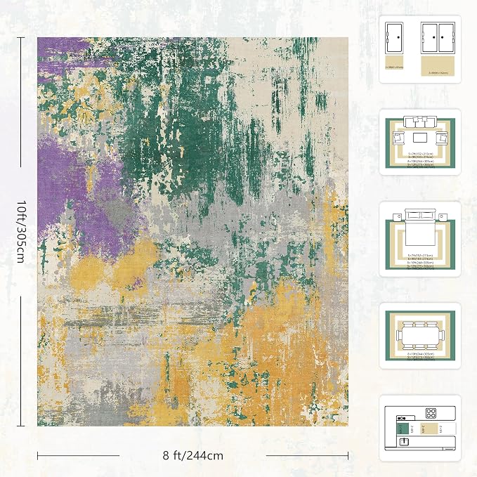 8x10 Rugs for Living Room - Modern Abstract Washable Rug, Ultra Soft Non Slip Low Pile Large Rugs, Floor Carpet for Bedroom Dining Room Office Laundry Nursery Home（Oil Painting Colors）