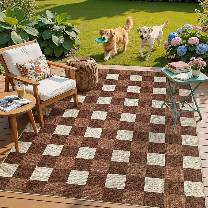 UERMEI 5x7 Outdoor Jute Area Rug Patio Neutral Washable Brown | Easy Non Slip Pet Friendly Indoor Farmhouse Carpet for Living Room Bedroom Dining Backyard