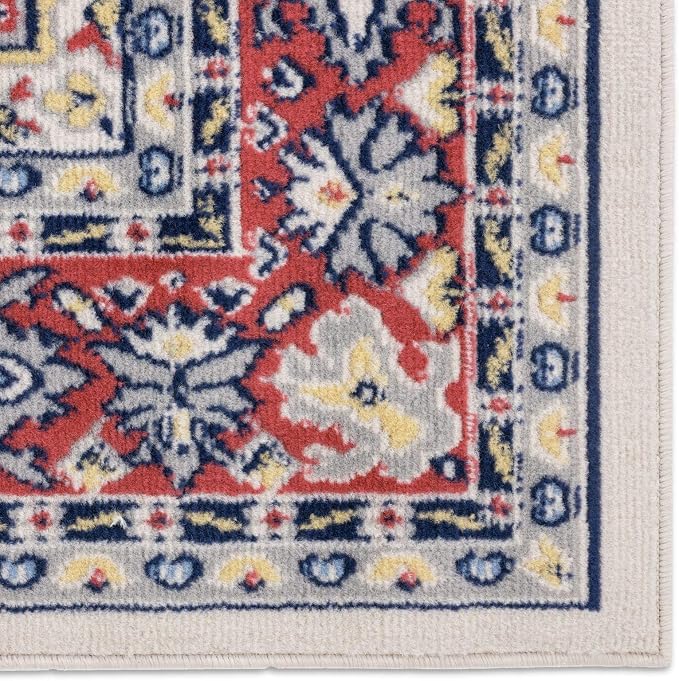 Home Dynamix Premium Sakarya Traditional Medallion Border Area Rug, Ivory/Red, 5'3"x7'5" Rectangle