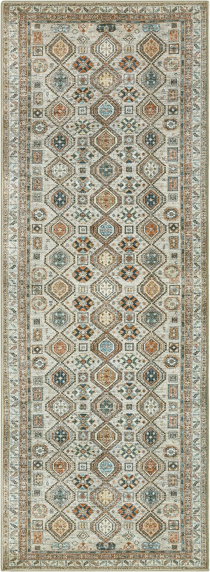 Keen Home Design Vintage Washable Runner Rug, Non-Slip Low Pile, 2x7 | Machine Washable Cotton Chenille, 0.25In Low Pile, Rubber Non-Slip Back; Kitchen, Hallway, Bathroom, Laundry Room