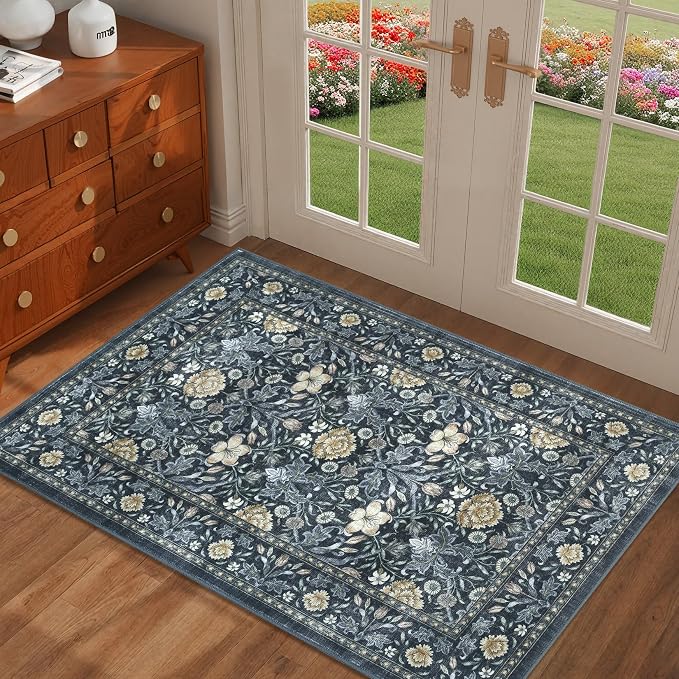 GarveeHome Small Entryway Rug, 2x3 Washable Front Door Rug Indoor Entrance Floral Carpet Non-Slip Low Pile Throw Rugs for Kitchen Floor, Powder Room, Entry, Bathroom, Kids Room