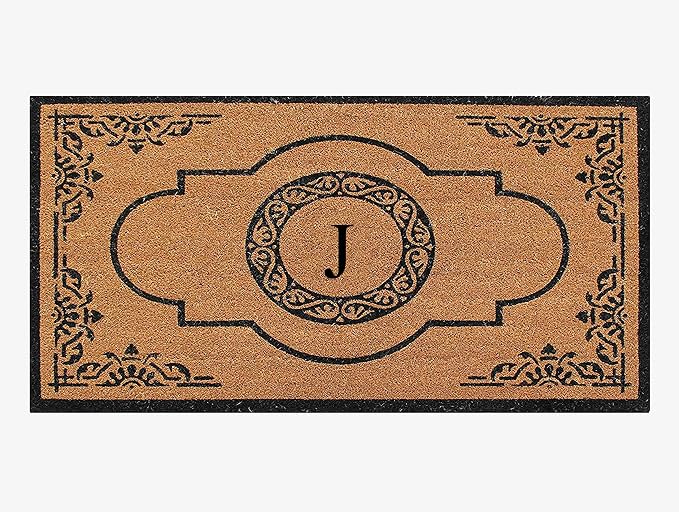 A1 Home Collections First Impression Hand Crafted Abrilina Entry Coir Monogrammed Double Doormat, 72" L x 36" W, X-Large