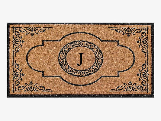 A1 Home Collections First Impression Hand Crafted Abrilina Entry Coir Monogrammed Double Doormat, 72" L x 36" W, X-Large