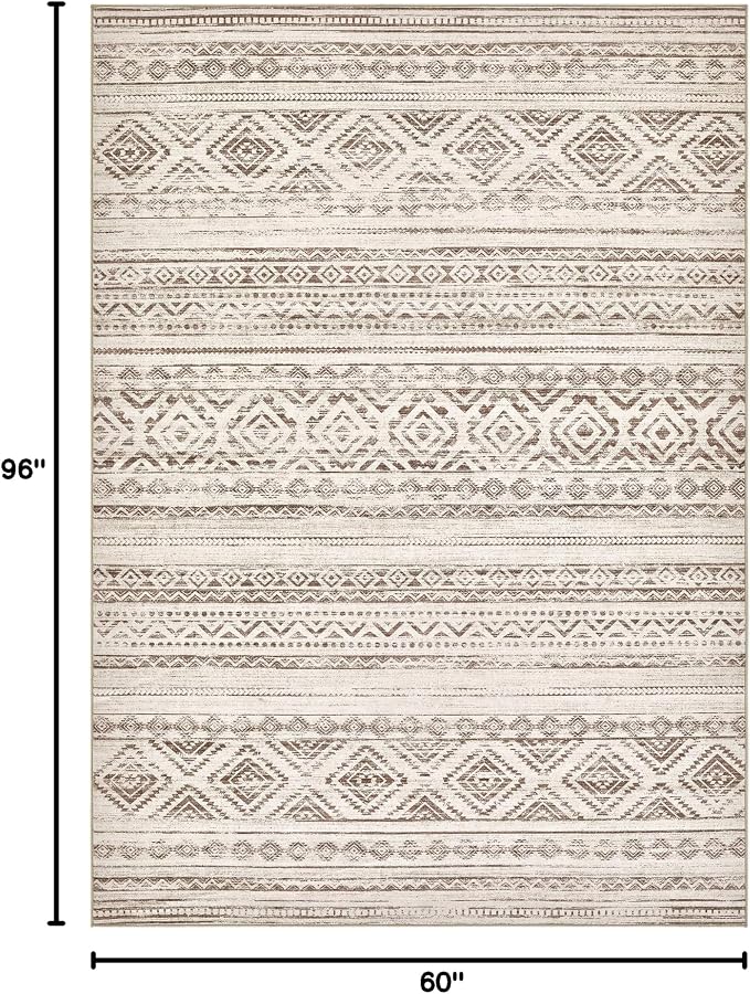 cotiled Boho 5x8 Area Rugs for Living Room: Soft Moroccan Washable Rug | Solve Modern Neutral Trendy Home Decor - Stain Resistan Indoor Carpet for Bedroom Dining Room Dark Brown