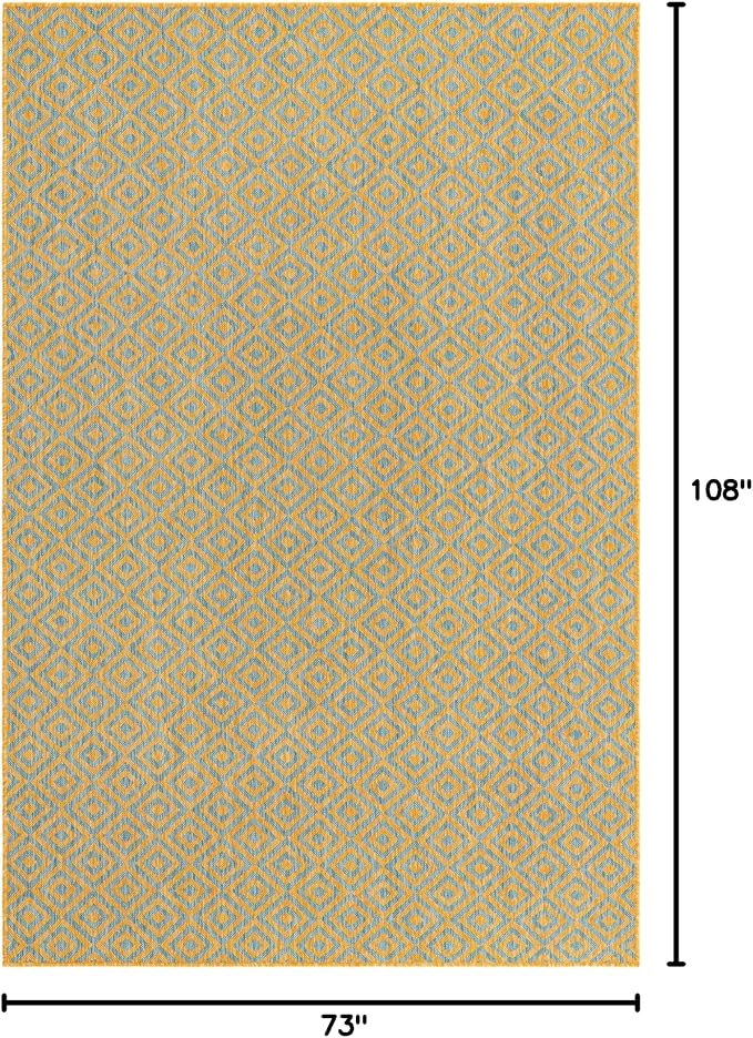 Unique Loom Jill Zarin Jill Zarin Outdoor Collection Area Rug - Costa Rica (6' 1" x 9' Rectangle, Yellow and Aqua/Light Blue)