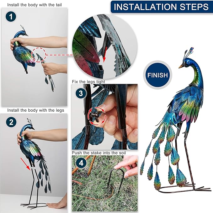 TERESA'S COLLECTIONS Garden Decor, Peacock Yard Decor, Elegant Peacock with Colorful Painting,18", Waterproof Metal Outdoor Statues, Garden Gifts, Birthday Gifts for Women Mom