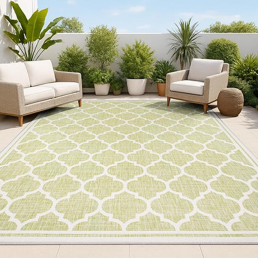 JONATHAN Y Moroccan Trellis Indoor Outdoor Area Rug 9X12 Green/Cream, Trebol Textured Weave for Backyard, Patio, Porch, Easy-Cleaning, High Traffic, Pet-Friendly, Non-Shedding (SMB109G-9)