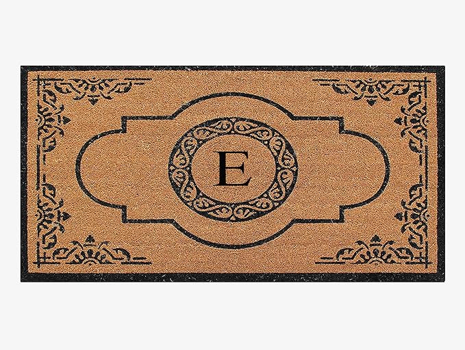 A1 Home Collections First Impression Hand Crafted Abrilina Entry Coir Monogrammed Double Doormat, 72" L x 36" W, X-Large