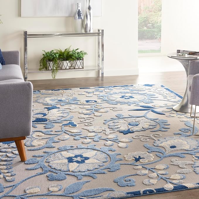Nourison Home Aloha Blue Grey 7'10" x 10'6" Area Rug - Easy Clean, Non Shedding, Bed Room, Living Room, Dining Room, Kitchen (8' x 11')