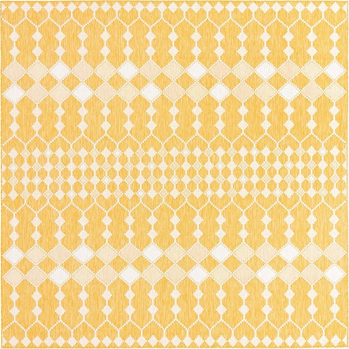 Unique Loom Outdoor Trellis Collection Area Rug - Traliccio (10' Square, Yellow/ Ivory)