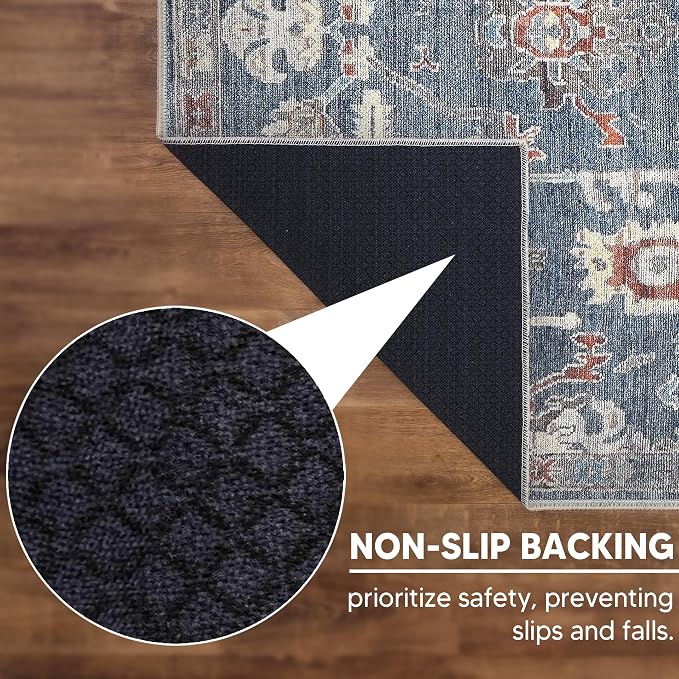 Keen Home Design Vintage Washable Entryway Rug, Non-Slip Low Pile, 3x5 | Machine Washable Cotton Chenille, 0.25In Low Pile, Rubber Non-Slip Back; Entryway, Kitchen, Bathroom, Bedroom