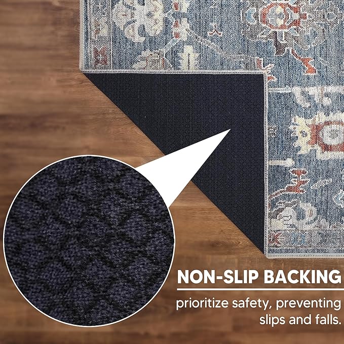 Keen Home Design Vintage Washable Area Rug, Non-Slip Low Pile, 8x10 | Machine Washable Cotton Chenille, 0.25In Low Pile, Rubber Non-Slip Back; Living Room, Bedroom, Dining Room, Office