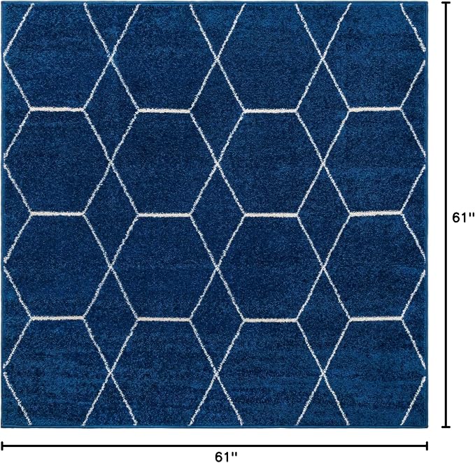 Unique Loom Trellis Frieze Collection Area Rug - Geometric (5' Square, Navy Blue/ Ivory)