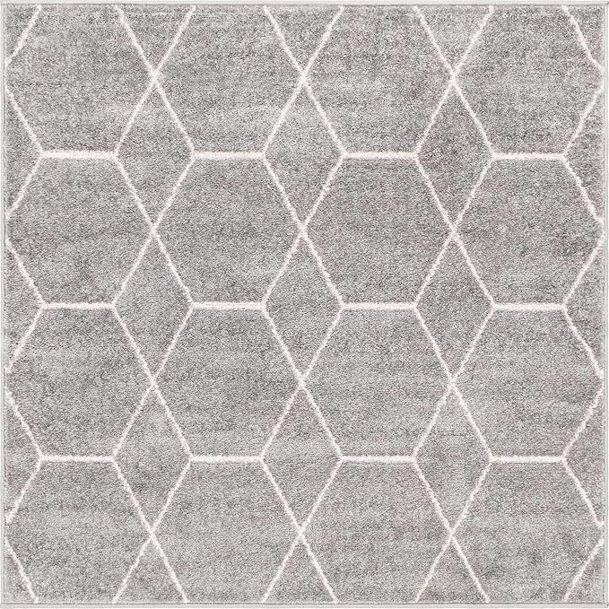 Unique Loom Trellis Frieze Collection Area Rug - Geometric (4' 1" Square, Light Gray/ Ivory)