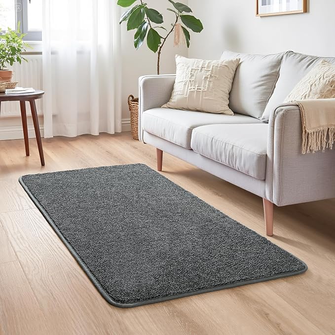 Chicrug Memory Foam 2x4 Small Runner Rugs for Hallway Entryway Bedroom | Modern Low-Pile Carpet Runner Rug for Kitchen, Throw Kids Rug for Bedside Dorm Room Decor, Dark Grey and White
