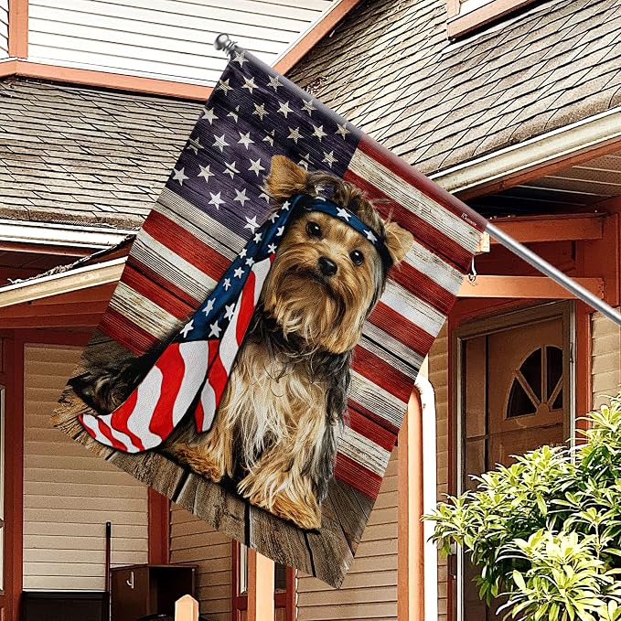 Patriot American Dog Flags - Charming Yorkshire Terrier Dog Double Sided Flag - 4th Of July Decorations for Home, Outside, House Flag 30x40 Heavy Duty Canvas, Decorative Indoor Outdoor Flag