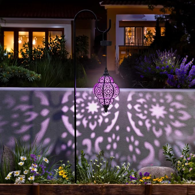 Hapjoy Hanging Solar Lights Outdoor Garden Decor Solar Lantern Waterproof Plastic Moroccan Outdoor Decorations for Patio Pathway Yard Backyard Garden Decorative (2, Purple)