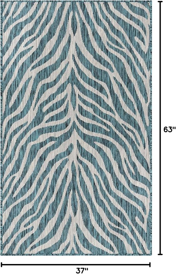 Unique Loom Outdoor Safari Collection Area Rug - Tsavo (3' 1" x 5' 3" Rectangle, Teal/ Ivory)