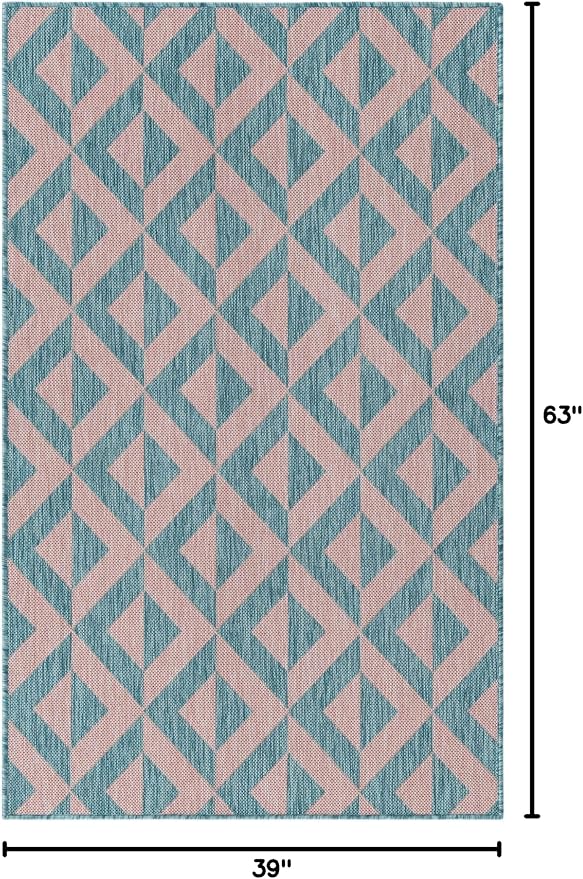 Unique Loom Jill Zarin Outdoor Collection Area Rug - Napa (3' 3'' x 5' 3'' Rectangle, Pink and Aqua/Light Blue)