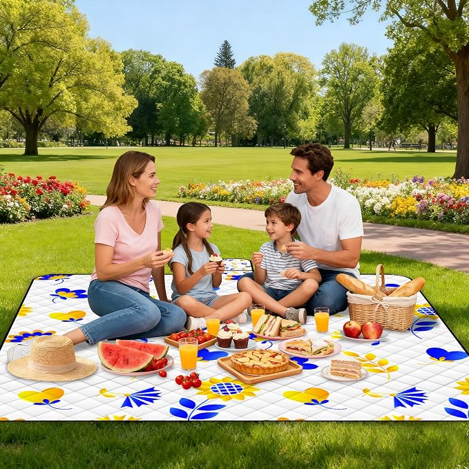 Poedist Extra Large Picnic Blanket Waterproof,80"x 80"Foldable Machine Washable Beach Blanket,Outdoor Blanket for 6-8 Adults,Suitable for Indoor Crawling,Park Beach,Camping,Hiking,Family Travel(Mini