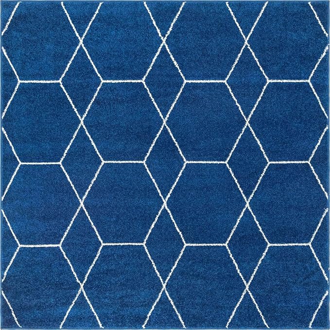 Unique Loom Trellis Frieze Collection Area Rug - Geometric (6' Square, Navy Blue/ Ivory)